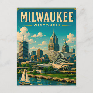 ⛵ Milwaukee Wisconsin Meerfront Skyline Briefkaart
