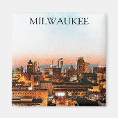 Milwaukee Wisconsin Skyline by Night kunstwerk Magneet (Voorkant)