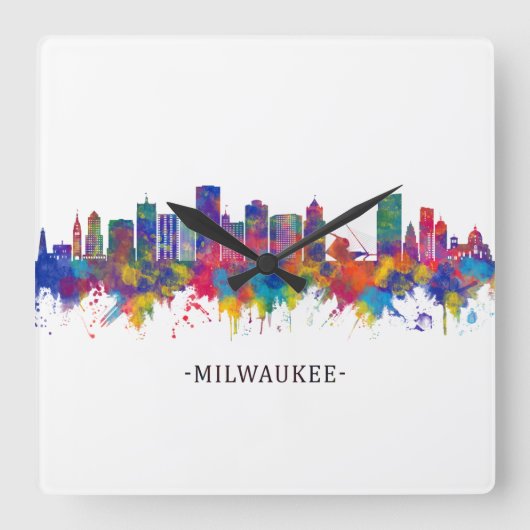 Milwaukee Wisconsin Skyline Vierkante Klok (Voorkant)