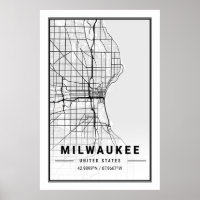 Milwaukee Wisconsin USA Travel City Map Poster