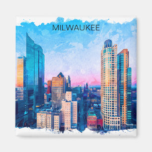 Milwaukee Wisconsin Waterverf Cityscape Reizen Magneet