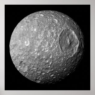 Mimas de maan van Saturnus van Cassini-ruimtevaart Poster
