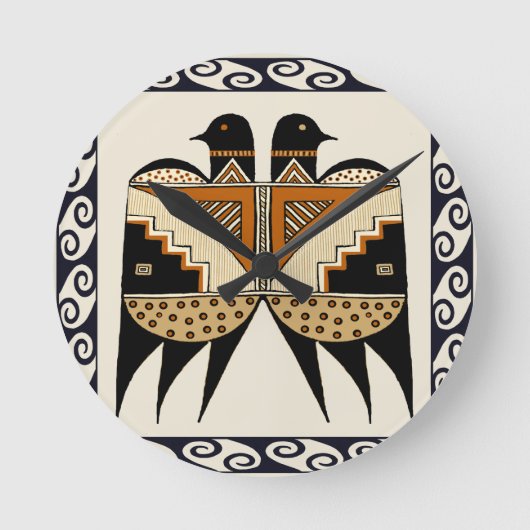 Mimbres Twin Birds Ronde Klok (Voorkant)