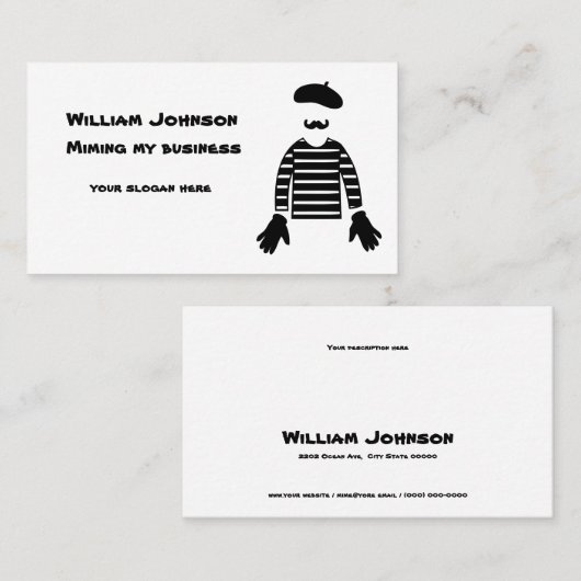 Mime Pantomime Miming Mon Carte de visite d'entrep (Devant / Derrière)