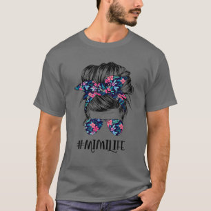 Mimi Life Messy Hair Bun Flower Women Moederdag T-shirt
