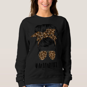 Mimi Life Messy Hair Bun Leopard Print Women Mothe Trui