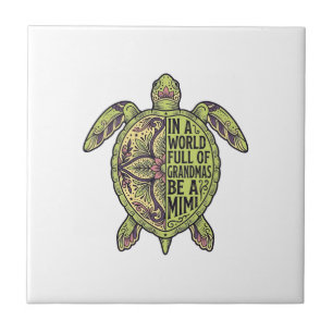 Mimi oma zeeschildpad vintage bloem shirt ontwerp tegeltje