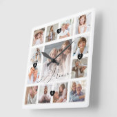 Mimi Script Family Memory Photo Grid Collage Vierkante Klok (Hoek)