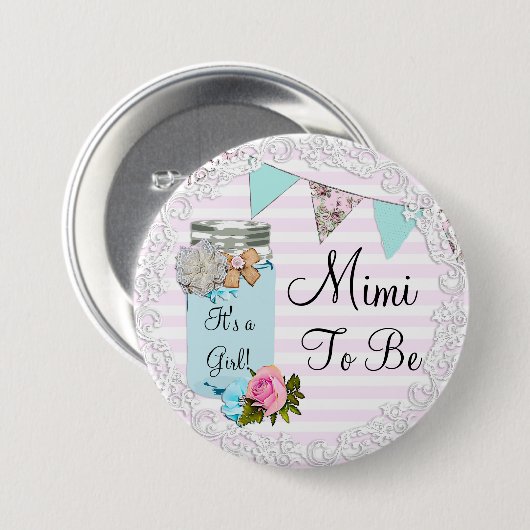 Mimi tot Blue Mason Jar Rustic Button (Voorkant /achterkant)