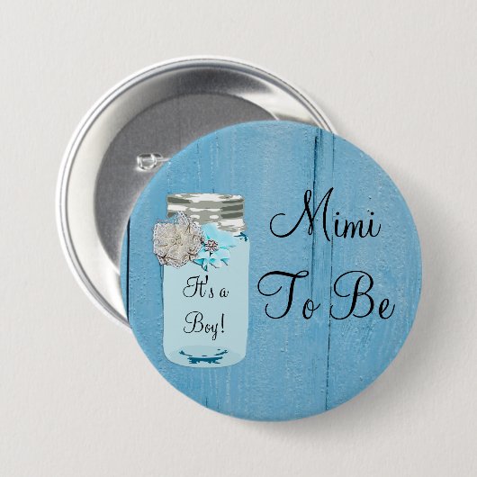 Mimi tot Blue Mason Jar Rustic Shabby Button (Voorkant /achterkant)