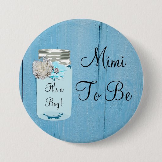 Mimi tot Blue Mason Jar Rustic Shabby Button (Voorkant)
