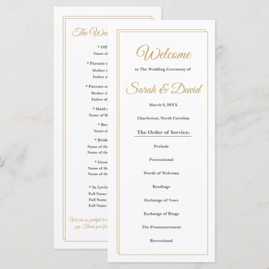 Mimimalist Gold Border Wedding Program Programma (Voorkant / Achterkant)