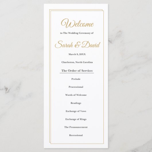 Mimimalist Gold Border Wedding Program Programma (Voorkant)