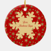 Mimi's eerste kerstfeest-rood-snowflake-ornament keramisch ornament (Achterkant)