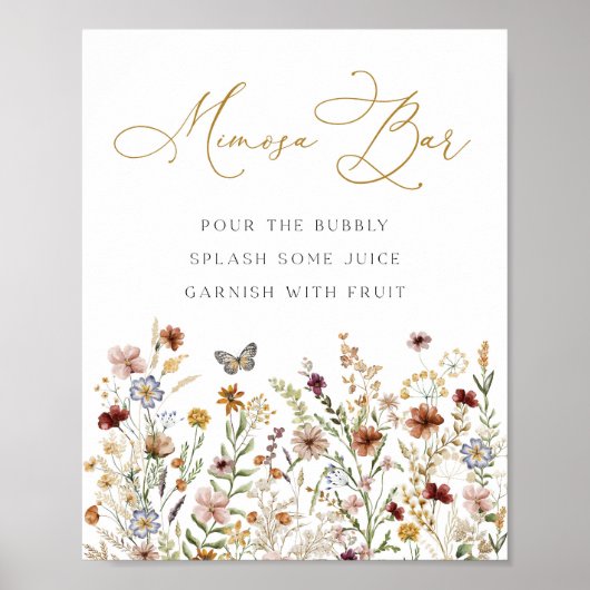 Mimosa Bar Boho Wildflower Tuin Bloemen Teken Poster (Voorkant)