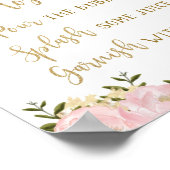 Mimosa Bar Bord Blozend Roze Goud Bloem Bruiloft Poster (Hoek)