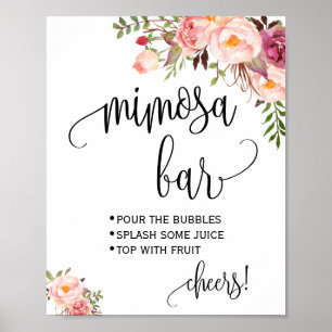 Mimosa bar bord bruiloft bruidsfeest roze bloemen poster