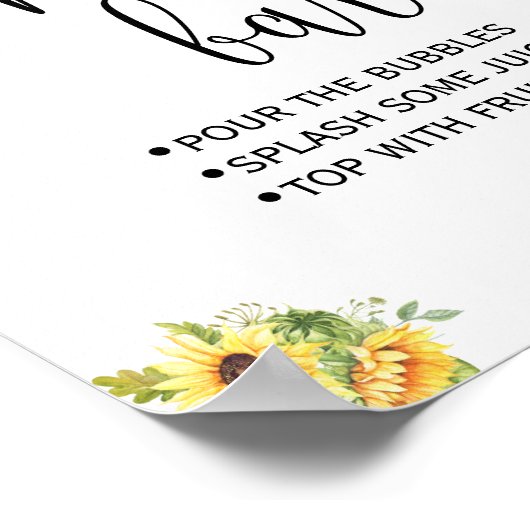 Mimosa bar bord bruiloft bruidsshower zonnebloemen poster (Hoek)