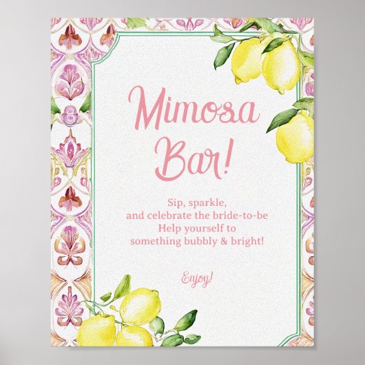 Mimosa Bar Bord Pink Geel Citroen | Bruidsdouche Poster (Voorkant)