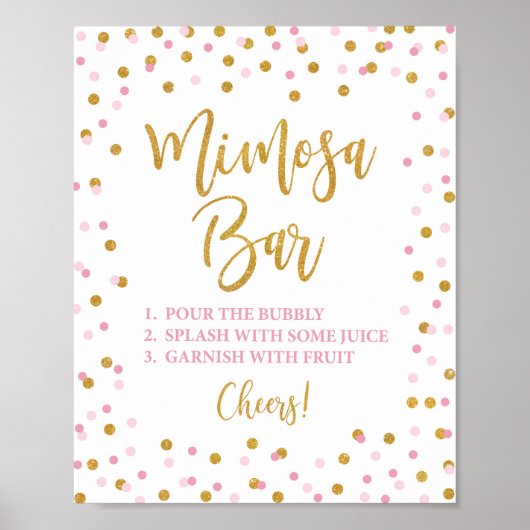 Mimosa Bar Bord Pink & Goud Glitter Confetti Poster (Voorkant)