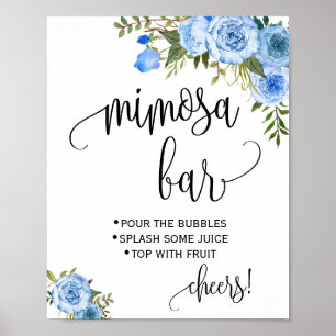 Mimosa Bar, Bridal Wedding Shower Blue Floral Poster