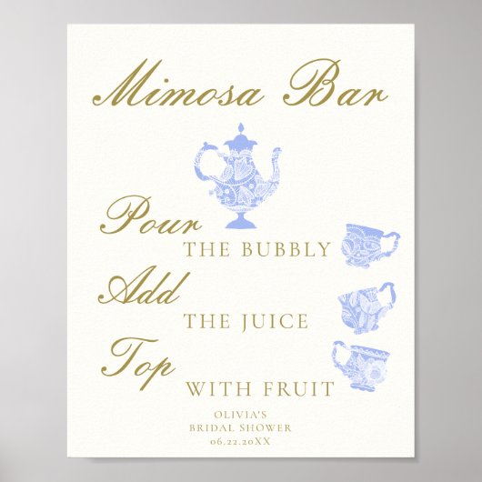 Mimosa Bar Bruidsthee China Set Blauw Wit Kant Poster (Voorkant)