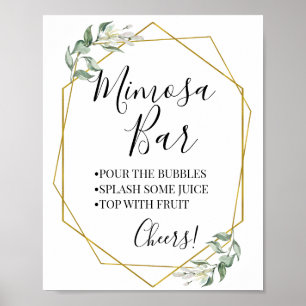 Mimosa bar bruiloft bruidsfeest groen goud poster