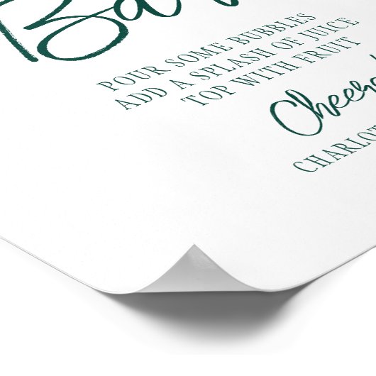 Mimosa Bar Cheers Modern Emerald Green Script Poster (Hoek)
