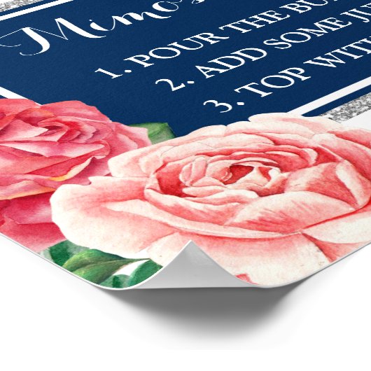 Mimosa Bar marine Silver Stripes Pink Floral Poster (Hoek)