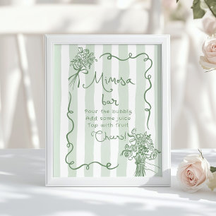 Mimosa bar Saliegroen Whimsical bruidsuitnodiging Poster