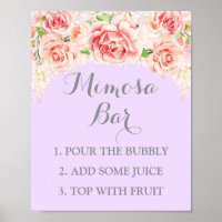 Mimosa Bar Sign Roze Waterverf Flowers Paars
