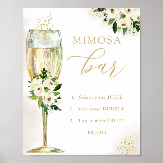 Mimosa Bar Witte en Gouden Bloemen & Glazen Douche Poster (Voorkant)