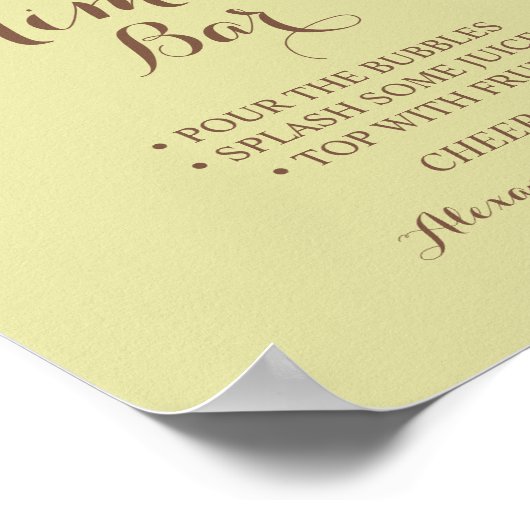 Mimosa Bar Zonnebloemen Groene Huwelijksbord Poster (Hoek)