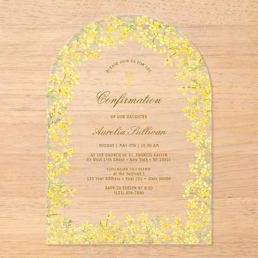 Mimosa-boogbevestiging Acryl Uitnodigingen (Voorkant)