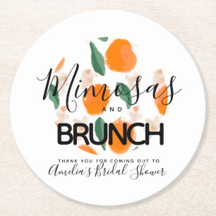 Mimosa Brunch Hand Getekende Bruidsdouche Ronde Kartonnen Onderzetter
