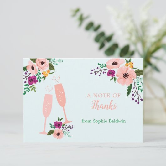 Mimosa en Bloemen Brunch en Bruisende Bruidsborrel Bedankkaart (Staand voorkant)