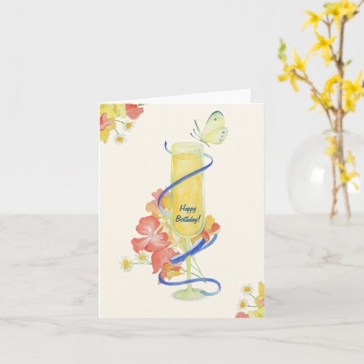 Mimosa_ Gelukkige Verjaardag! Kaart (Gele Bloem)