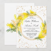 Mimosa Lush Flowers Wreath Wedding Kaart (Voorkant / Achterkant)
