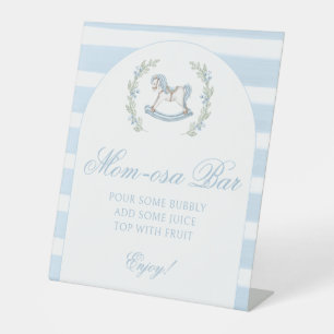 Mimosa Mom-osa bar Blauw paard baby shower Reclamebord Met Voetstuk
