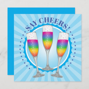 Mimosa Rainbow Champagne Glasses Invite Kaart