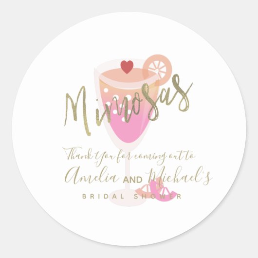 Mimosa Roze Bruidsbruiloft Bedankt  Ronde Sticker (Voorkant)