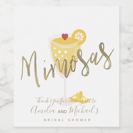 Mimosa Vrijgezellenfeest dank u goudgeel Wijn Etiket (Enkel label)