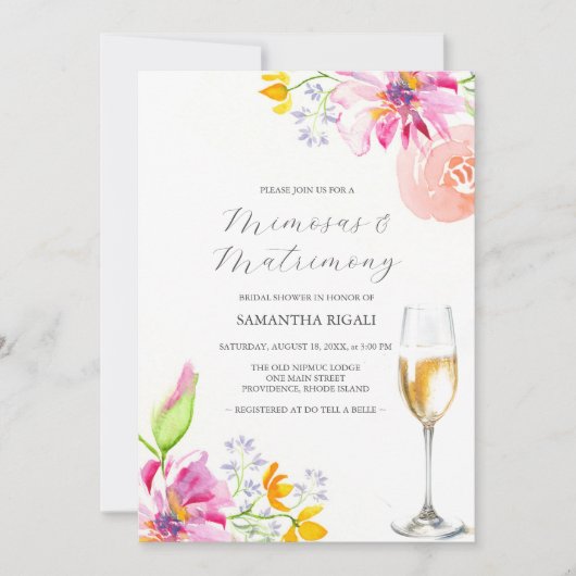 Mimosas & Huwelijk Bruids Douche Uitnodigingen (Voorkant)