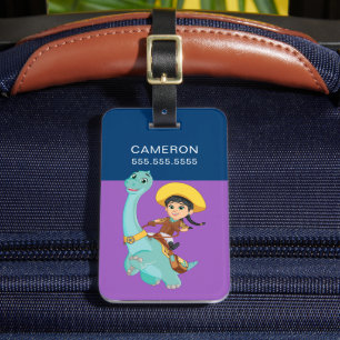 Min en klaver Happy Cowgirl & Brontosaurus Ride Bagagelabel