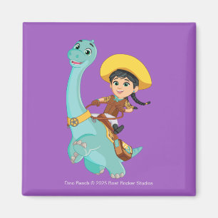 Min en klaver   Happy Cowgirl & Brontosaurus Ride Magneet