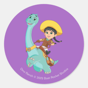 Min en klaver   Happy Cowgirl & Brontosaurus Ride Ronde Sticker