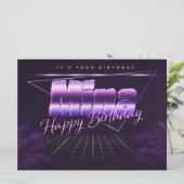 Mina Nom Prénom lila retro Carte Anniversaire (Debout devant)