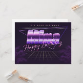 Mina Nom Prénom lila retro Carte Anniversaire (Devant/Arrière en situation)