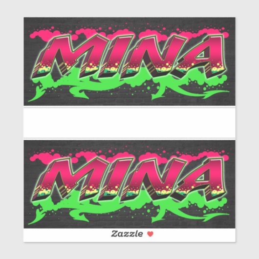 Mina prénom nom graffiti autocollant sticker (Feuille)