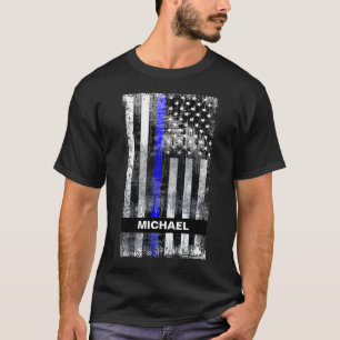Mince Ligne Bleue Grunge Nom du drapeau T-shirt